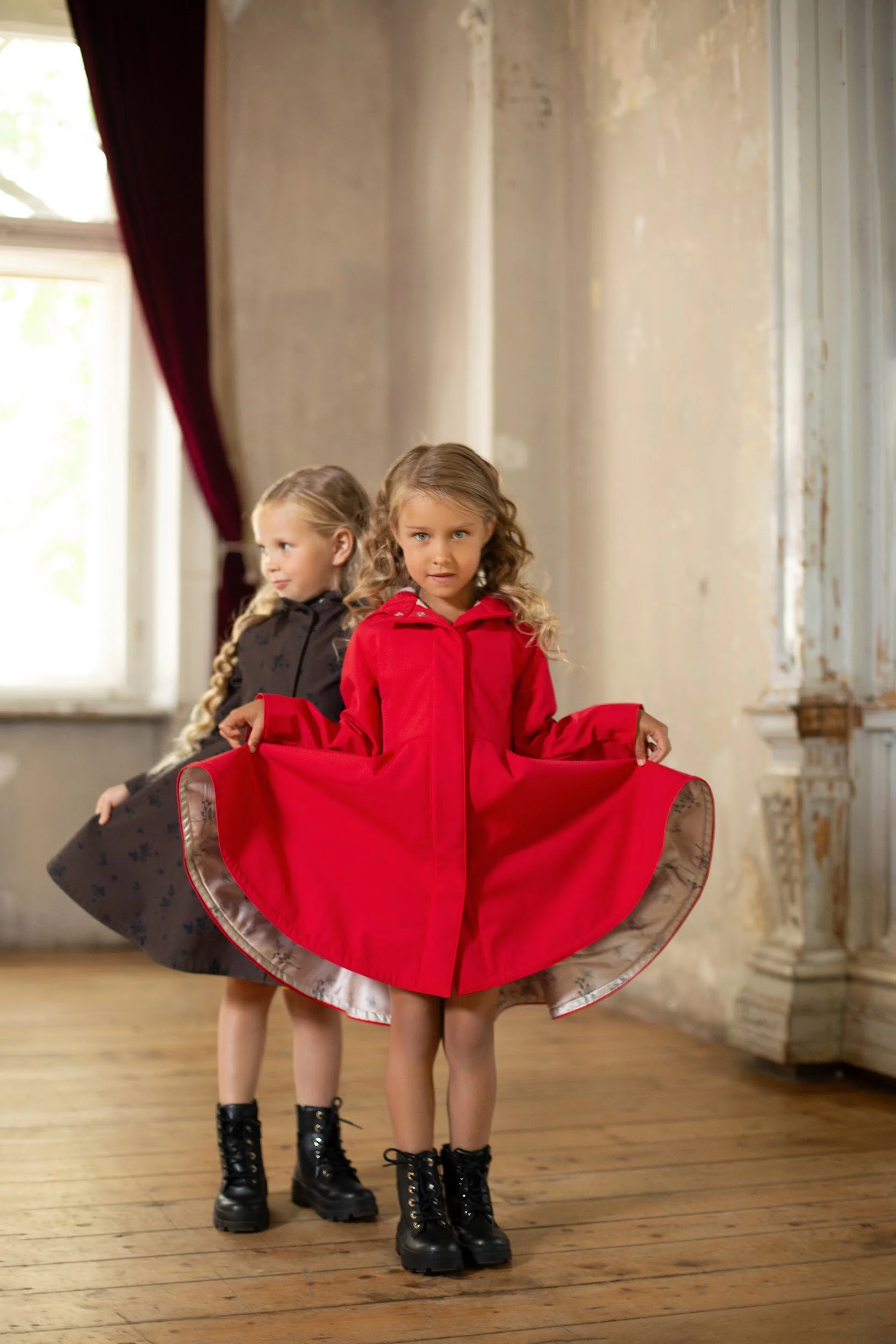 Dark Brown Coat with Black Floral Print for Girls | Velvet Leaves - Image 4