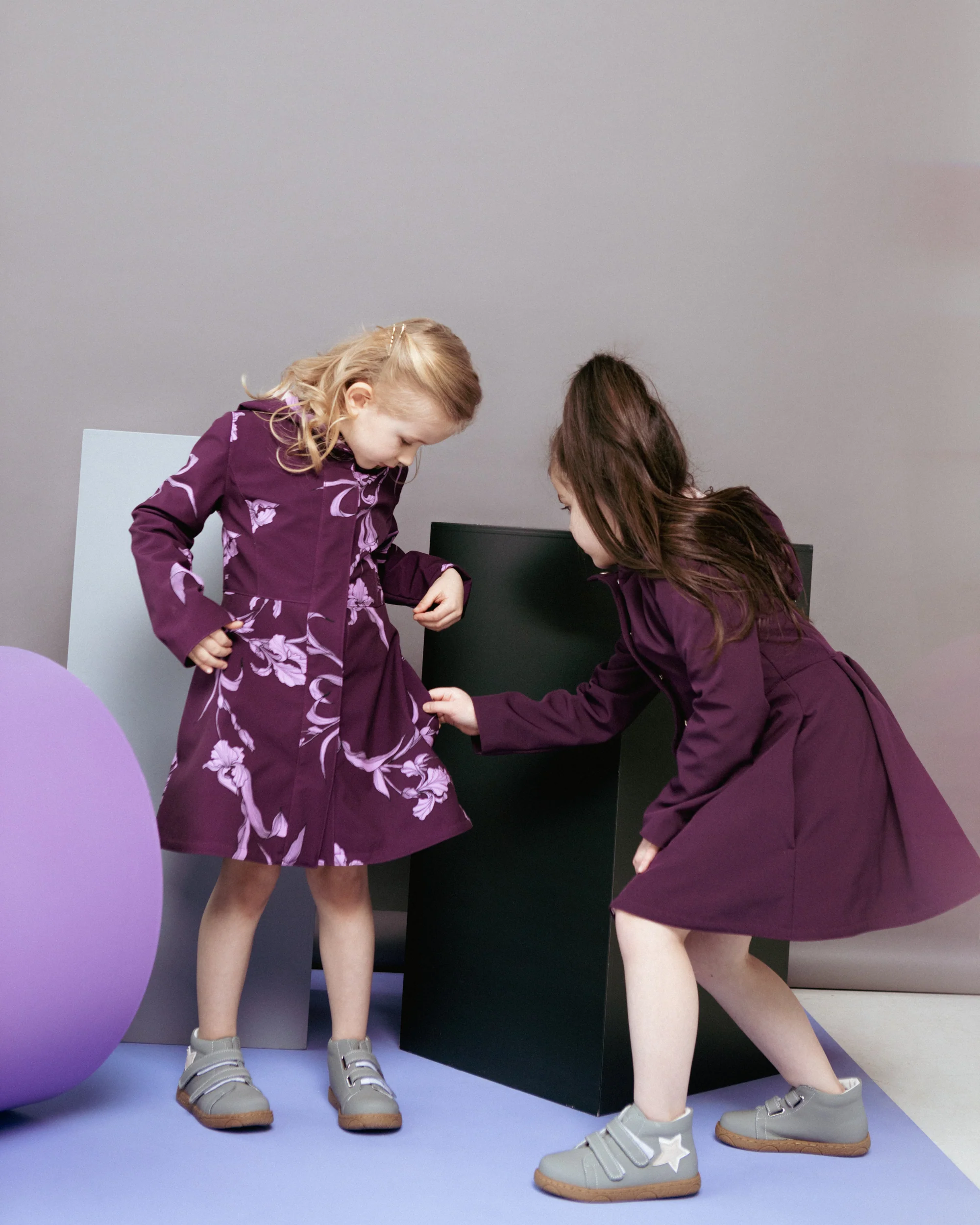 Dark Purple Flared Coat for Girls | Ruby Purple - Image 4